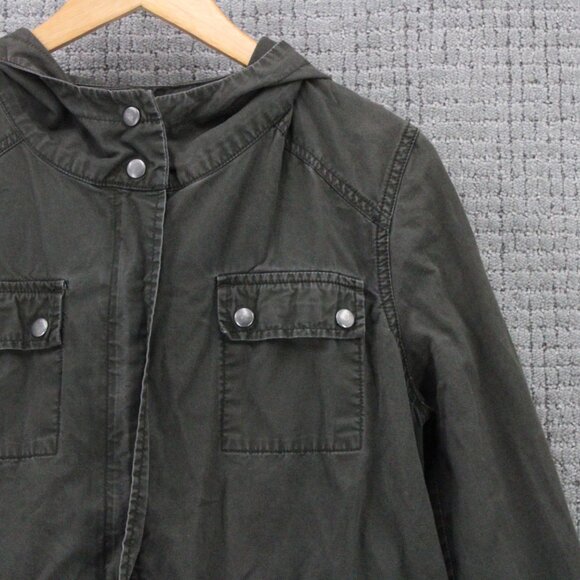 Life In Progress Military Jacket Women Large L Brown Full Zip MultiPocket Hooded - Picture 2 of 9